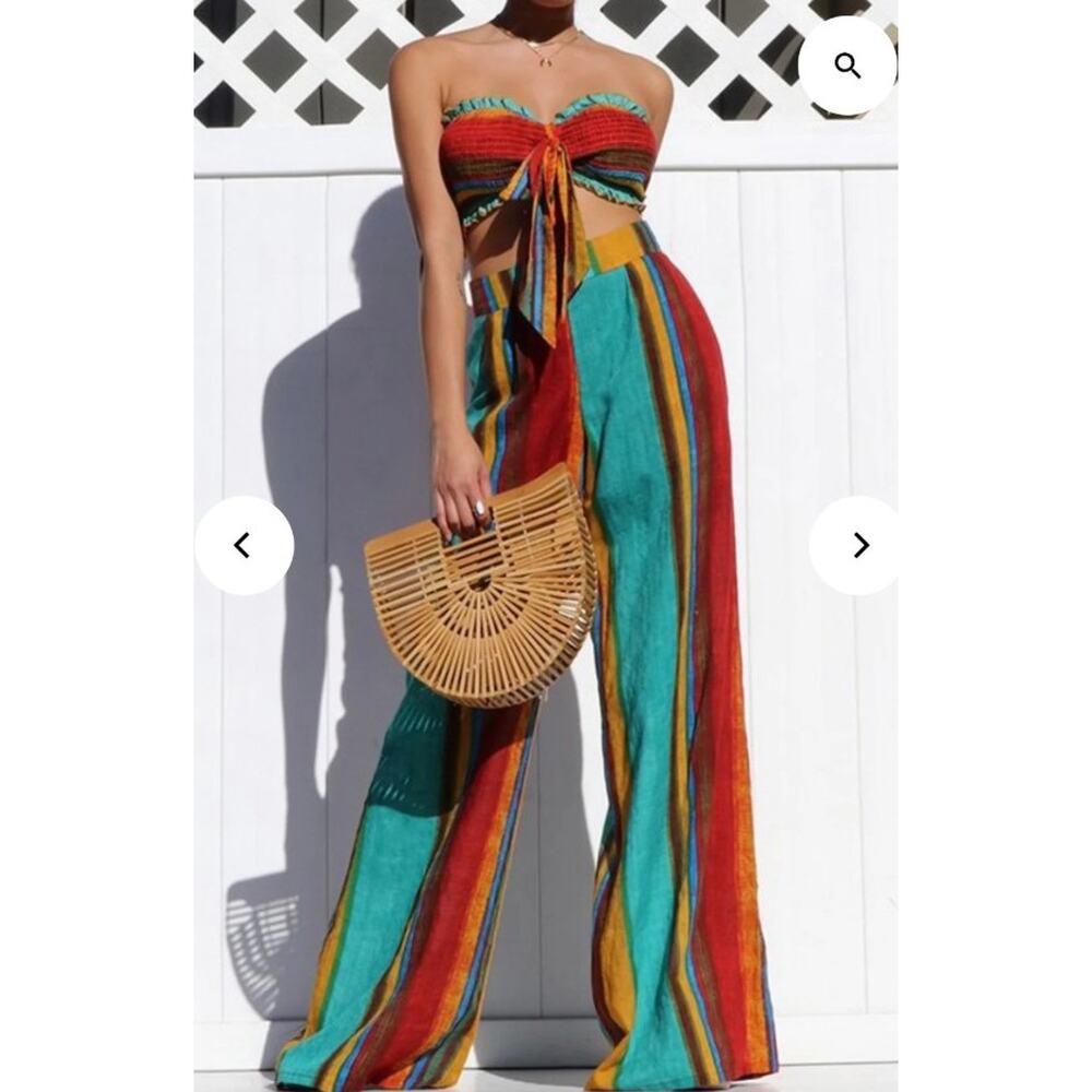 #93 MSRP $49 NWT DRESS DAY STRIPED SMOCKED BANDEAU & PALAZZO SET ♡SIZE M♡